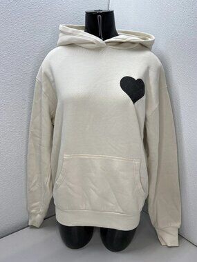 SPRWMN Womens Hoodie Vintage White Size XS Heart Print Pullover Polyester Blend